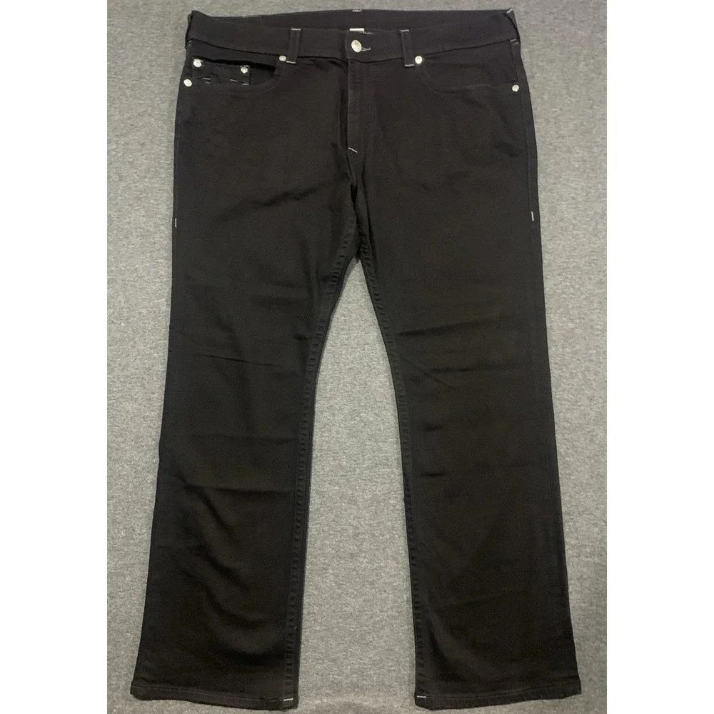True Religion Men's Straight Leg Jeans Black Cotton Blend - 44x33